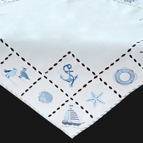 Couverture brodée "Bleu Maritime"